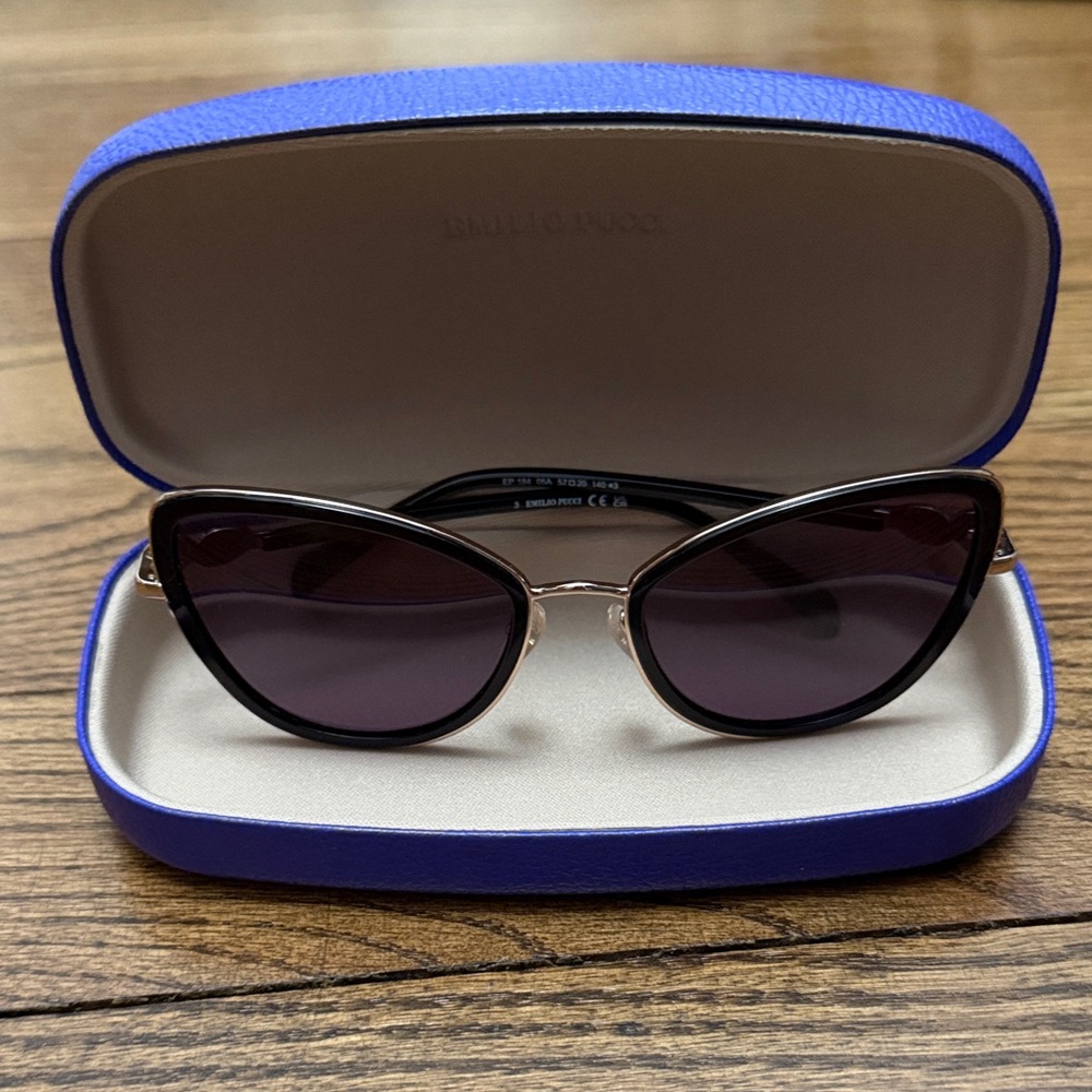 Emilio Pucci Black and Gold Cat-Eye Sunglasses